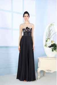 Black Scoop Zipper Beading Prom Party Dress Sleeveless