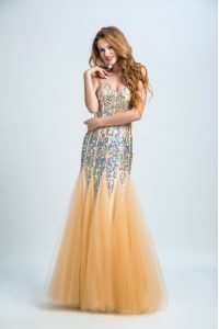 Sequins Prom Party Dress Gold Zipper Sleeveless Floor Length