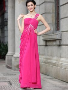 Best Floor Length Zipper Hot Pink for Prom and Party with Sequins