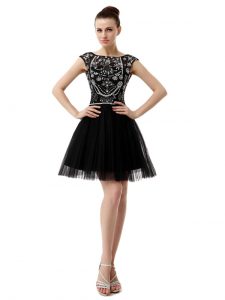 Fantastic Bateau Sleeveless Zipper Dress for Prom Black Tulle