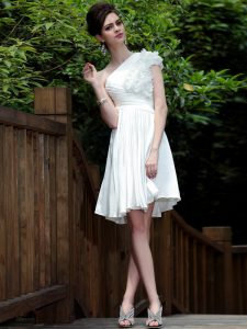 Elegant One Shoulder Sleeveless Zipper Prom Evening Gown White Chiffon