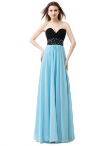 Chiffon and Sequined Sweetheart Sleeveless Lace Up Beading Prom Dress in Blue And Black