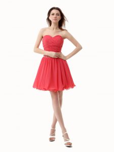 Sweetheart Sleeveless Zipper Junior Homecoming Dress Watermelon Red Chiffon