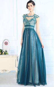 Popular Teal Zipper Scoop Lace Mother Of The Bride Dress Chiffon Sleeveless