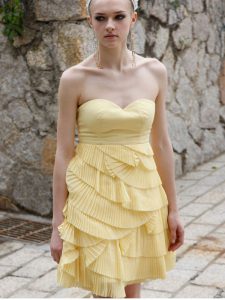 Yellow Sweetheart Neckline Ruching Prom Gown Sleeveless Zipper