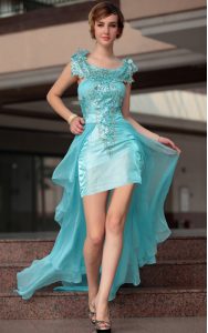 Aqua Blue Zipper Scoop Beading and Sequins Prom Gown Chiffon Sleeveless