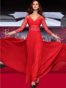 Luxurious Floor Length Column/Sheath Sleeveless Red Prom Dress Zipper