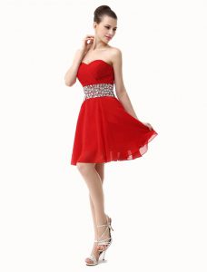 On Sale Red Chiffon Lace Up Celebrity Style Dress Sleeveless Mini Length Beading and Ruffles
