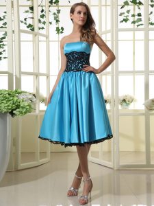Vintage Lace Prom Party Dress Baby Blue Zipper Sleeveless Tea Length