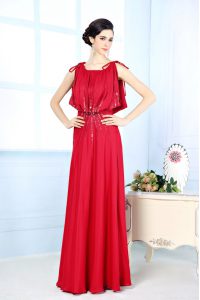 Discount Column/Sheath Prom Dress Red Scoop Satin Sleeveless Floor Length Side Zipper