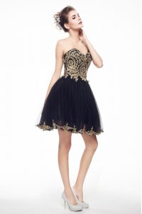 Chiffon Sweetheart Sleeveless Side Zipper Beading and Lace Prom Gown in Black