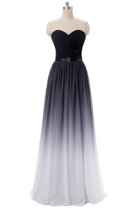Discount Black Sleeveless Belt Floor Length Prom Gown