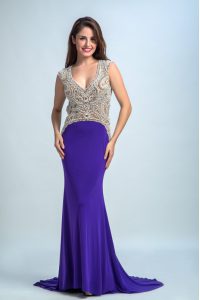 Sumptuous Purple Sleeveless Beading Floor Length Prom Dress