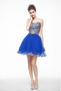 Modern Royal Blue Side Zipper Dress for Prom Beading and Embroidery Sleeveless Mini Length