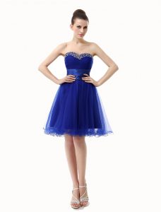 Royal Blue Organza Lace Up Homecoming Dress Sleeveless Knee Length Ruffled Layers and Sequins and Ruching