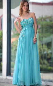 Sleeveless Beading and Hand Made Flower Zipper Prom Gown