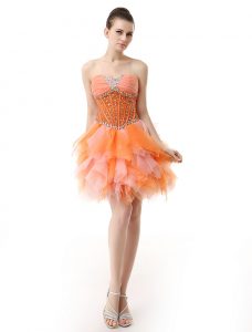 Dazzling Multi-color A-line Organza Sweetheart Sleeveless Beading and Ruffles Knee Length Zipper Prom Party Dress