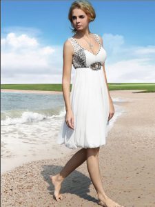 Beading Dress for Prom White Zipper Sleeveless Floor Length