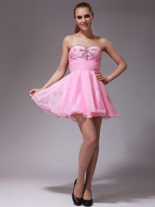 Pink Sleeveless Beading Mini Length Prom Evening Gown
