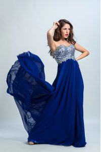 On Sale Royal Blue Zipper Prom Party Dress Beading Sleeveless With Brush Train
