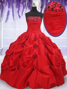 Low Price Pick Ups Strapless Sleeveless Lace Up Quinceanera Dress Red Taffeta