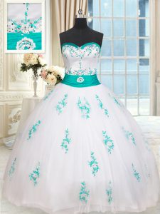 Amazing White Sleeveless Beading and Appliques Floor Length Quinceanera Dress
