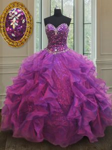 Organza Sleeveless Floor Length Quinceanera Dresses and Beading and Ruffles and Sequins
