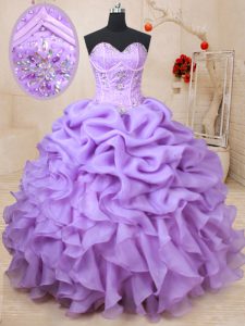 Lavender Lace Up Quinceanera Dress Beading and Ruffles and Pick Ups Sleeveless Floor Length