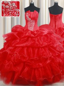 Pick Ups Floor Length Ball Gowns Sleeveless Red Sweet 16 Dresses Lace Up