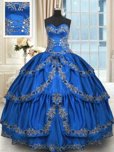 Blue Sleeveless Beading and Embroidery and Ruffled Layers Floor Length Quinceanera Dresses