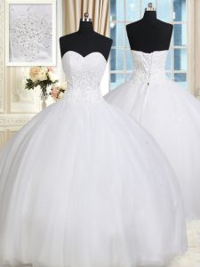 Elegant White Lace Up Sweet 16 Dresses Beading Sleeveless Floor Length