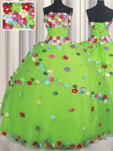 Enchanting Quince Ball Gowns Military Ball and Sweet 16 and Quinceanera and For with Beading and Appliques Strapless Sle