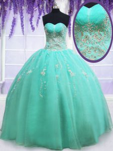 Organza Sleeveless Floor Length Sweet 16 Dress and Beading and Appliques