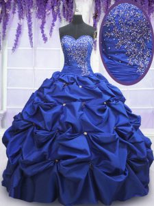 Pick Ups Ball Gowns Ball Gown Prom Dress Royal Blue Sweetheart Taffeta Sleeveless Floor Length Lace Up