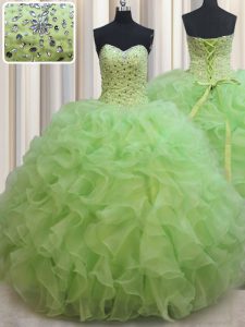 Yellow Green Sweetheart Neckline Beading and Ruffles Sweet 16 Quinceanera Dress Sleeveless Lace Up
