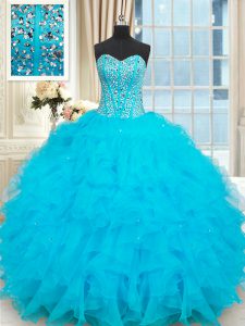Admirable Sleeveless Lace Up Floor Length Beading and Ruffles Sweet 16 Dresses