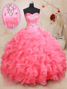 Ball Gowns Quinceanera Dresses Pink Sweetheart Organza Sleeveless Floor Length Lace Up