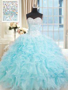 Classical Ruffles 15 Quinceanera Dress Light Blue Lace Up Sleeveless Floor Length