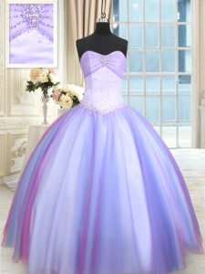 Shining Multi-color Sweetheart Neckline Beading Quince Ball Gowns Sleeveless Lace Up
