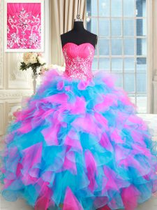 Attractive Floor Length Zipper Vestidos de Quinceanera Multi-color for Military Ball and Sweet 16 and Quinceanera with B