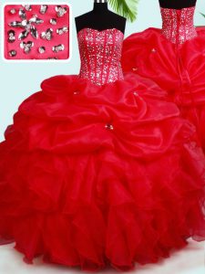 Romantic Pick Ups Floor Length Red Sweet 16 Dresses Sweetheart Sleeveless Lace Up