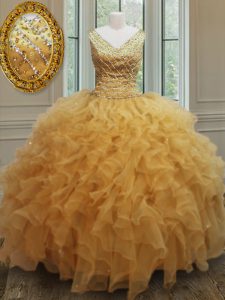 Hot Selling Sleeveless Beading and Ruffles Zipper Quinceanera Gowns
