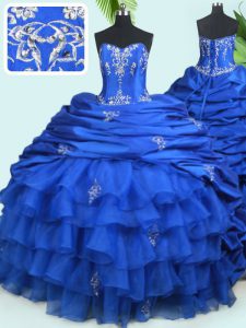 Royal Blue Sweetheart Lace Up Beading and Ruffled Layers and Pick Ups Quinceanera Dresses Court Train Sleeveless