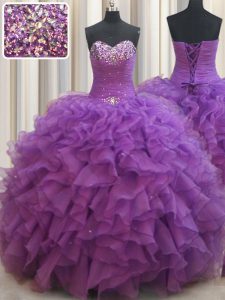 Designer Floor Length Lace Up Vestidos de Quinceanera Eggplant Purple for Military Ball and Sweet 16 and Quinceanera wit