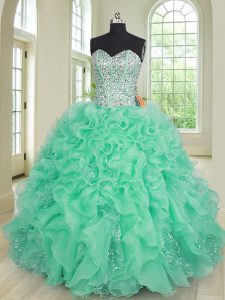Delicate Floor Length Turquoise Sweet 16 Dresses Sweetheart Sleeveless Lace Up