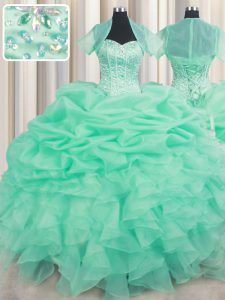 Sweetheart Sleeveless Organza Vestidos de Quinceanera Beading and Ruffles and Pick Ups Lace Up
