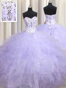 Fancy Lavender Sweetheart Neckline Beading and Ruffles Quinceanera Dress Sleeveless Lace Up