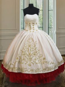 Perfect White and Red Organza and Taffeta Lace Up Strapless Sleeveless Floor Length Sweet 16 Dresses Beading and Embroid