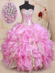 Sumptuous Lilac Quinceanera Gowns Military Ball and Sweet 16 and Quinceanera and For with Beading and Ruffles and Sequin