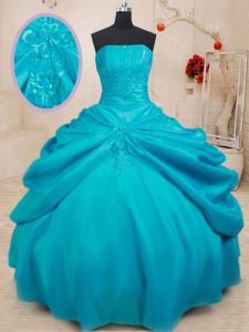 Exceptional Teal Taffeta Lace Up Quinceanera Dresses Sleeveless Floor Length Appliques
